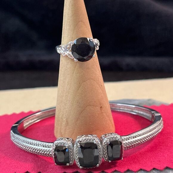 Black Tourmaline Ring 5 & Black Spinel Bracelet Bundle Set - Picture 2 of 16